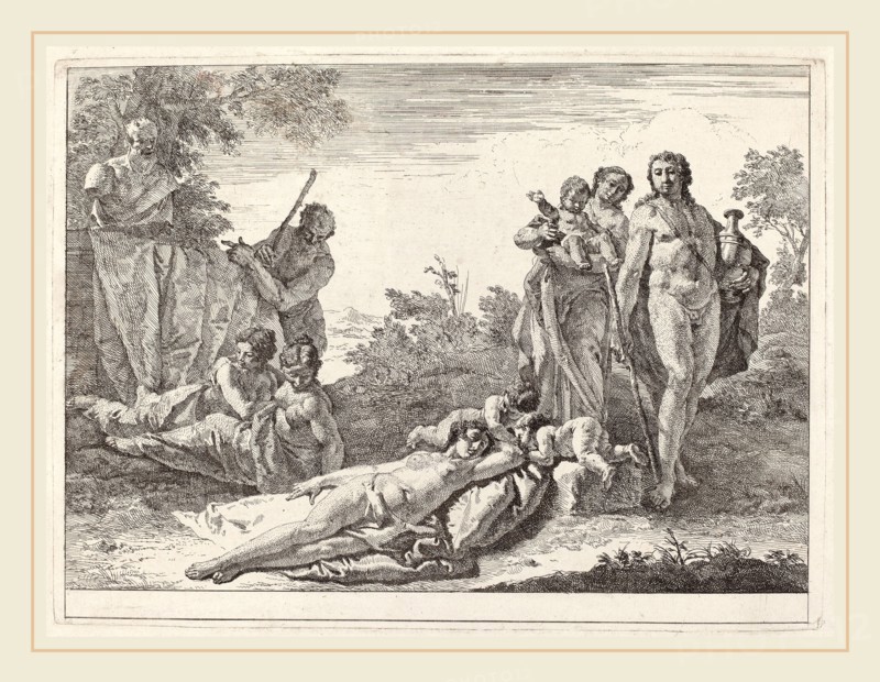 Francesco Fontebasso (Italian, 1709-1769), Apollo and Nymphs in a Landscape with a Bust of Pan, 1744, etching on laid paper