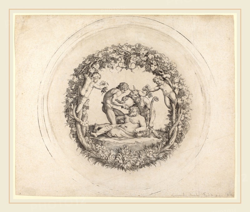 Annibale Carracci (Italian, 1560-1609), The Drunken Silenus ("The Tazza Farnese"), 1597-1600, engraving