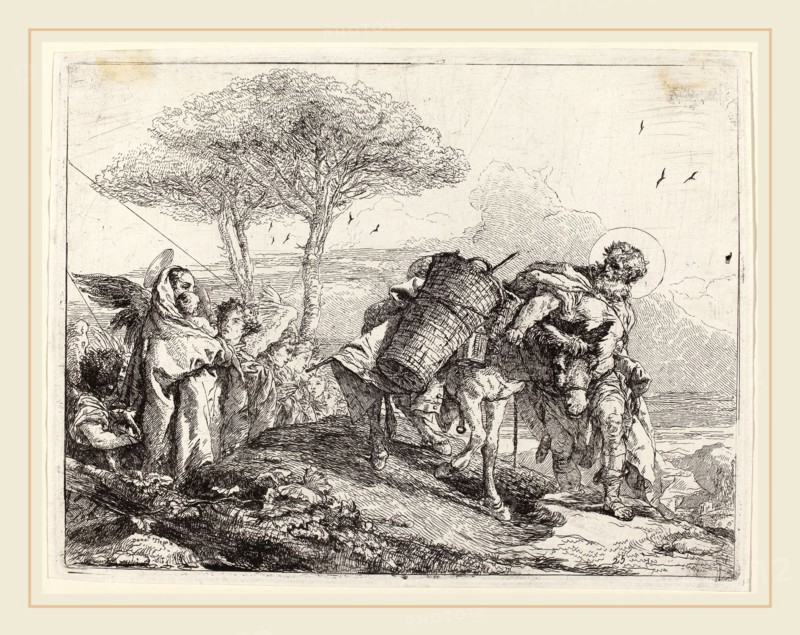 Giovanni Domenico Tiepolo (Italian, 1727-1804), The Madonna and Child at Left, with a File of Angels, published 1753, etching