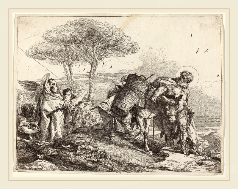 Giovanni Domenico Tiepolo (Italian, 1727-1804), The Madonna and Child at Left, with a File of Angels, published 1753, etching