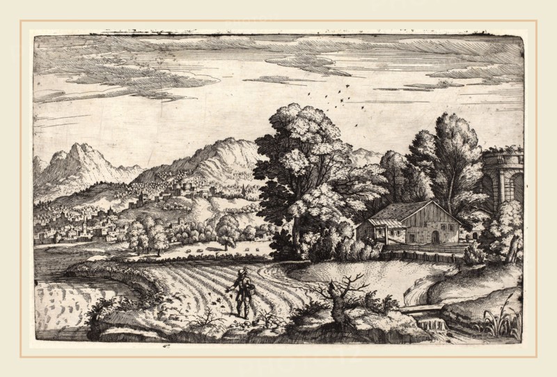 Giovanni Battista Fontana (Italian, c. 1524-1587), Mountainous Landscape with the Parable of the Sower, c. 1572-1573, etching on laid paper