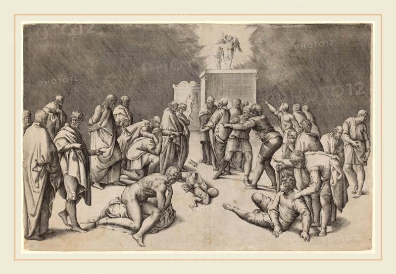 Battista Franco (Italian, probably 1498-1561), The Arc of the Lord in the Temple of Dagon, engraving