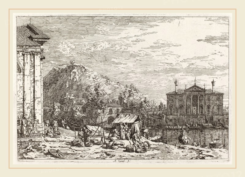 Canaletto (Italian, 1697-1768), The Market at Dolo [lower left], c. 1735-1746, etching on laid paper