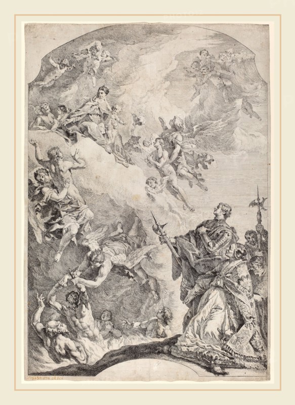 Francesco Fontebasso after Sebastiano Ricci (Italian, 1709-1769), Saint Gregoire I Delivering Souls from Purgatory, 1744, etching on laid paper