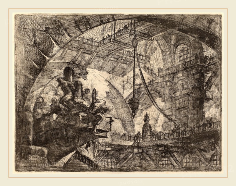 Giovanni Battista Piranesi (Italian, 1720-1778), Prisoners on a Projecting Platform, published 1749-1750, etching, engraving, sulphur tint or open bite, burnishing
