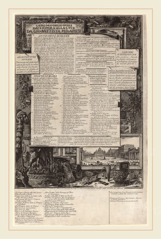Giovanni Battista Piranesi (Italian, 1720-1778), Catalogo delle Opere, etching