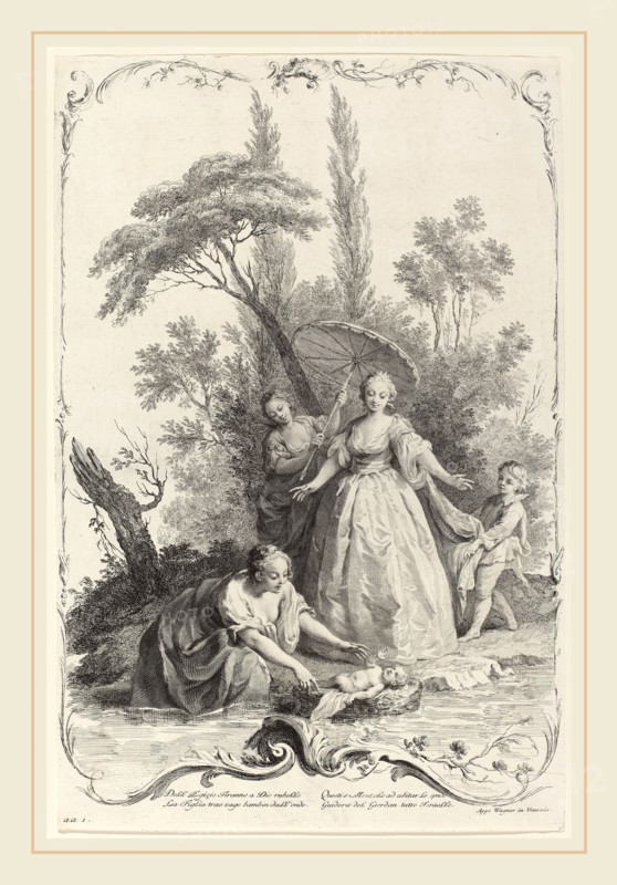 Joseph Wagner (publisher) after Jacopo Amigoni (German, 1706-1780), The Finding of Moses, c. 1745, etching and engraving on laid paper
