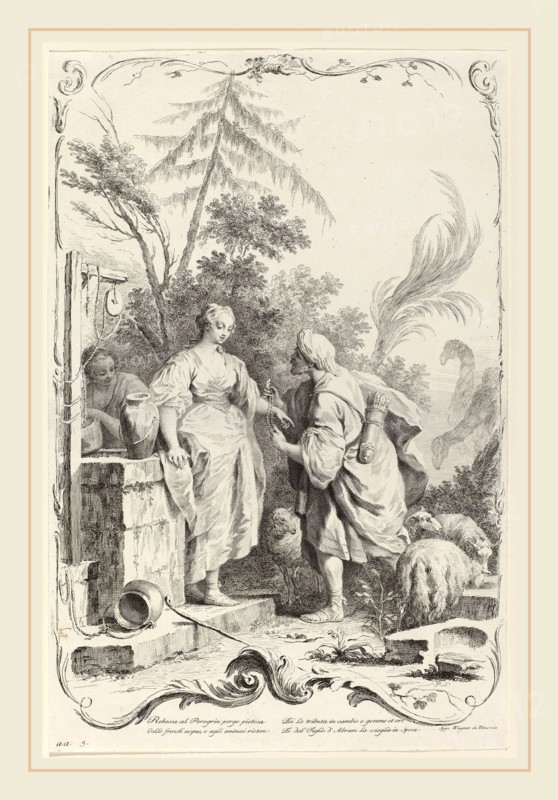 Joseph Wagner (publisher) after Jacopo Amigoni (German, 1706-1780), Rebecca at the Well, c. 1745, etching and engraving on laid paper