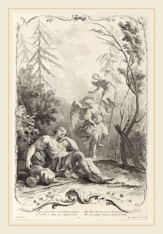 Joseph Wagner (publisher) after Jacopo Amigoni (German, 1706-1780), Jacob's Ladder, c. 1745, etching and engraving on laid paper