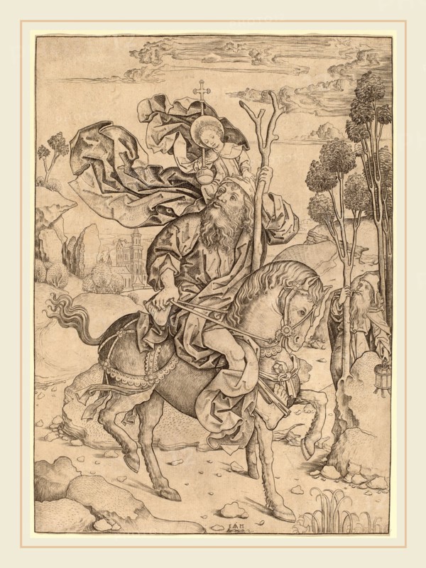 Master I.A.M. of Zwolle (Dutch, active c. 1470-1490), Saint Christopher on Horseback, c. 1490, engraving