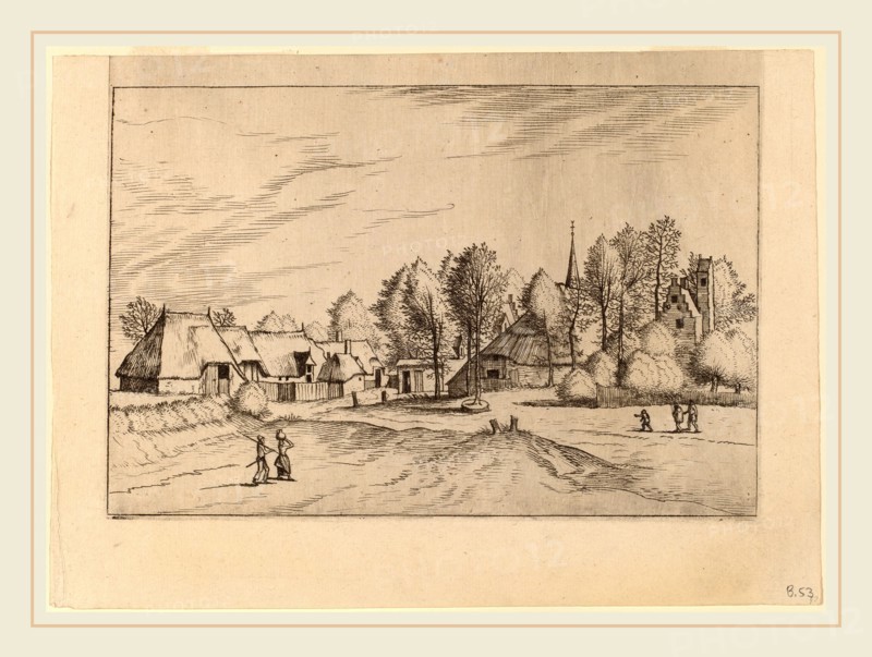 Johannes van Doetechum, the Elder and Lucas van Doetechum after Master of the Small Landscapes (Dutch, active 1554-1572; died before 1589), Country Village with Church Tower, published 1559-1561, etching retouched with engraving