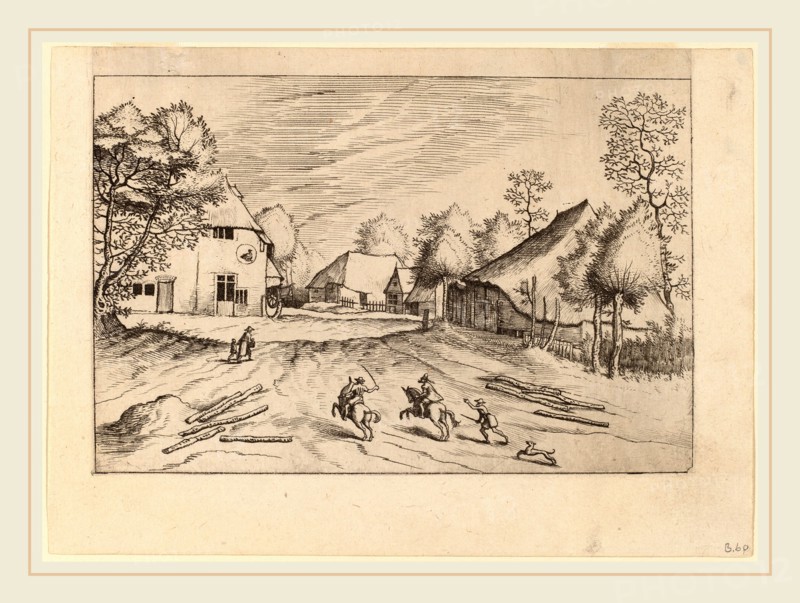Johannes van Doetechum, the Elder and Lucas van Doetechum after Master of the Small Landscapes (Dutch, died 1605), The Swann's Inn with Farms, published 1559-1561, etching retouched with engraving