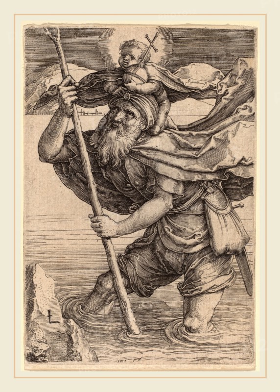 Lucas van Leyden (Netherlandish, 1489-1494-1533), Saint Christopher Carrying the Infant Christ, c. 1521, engraving