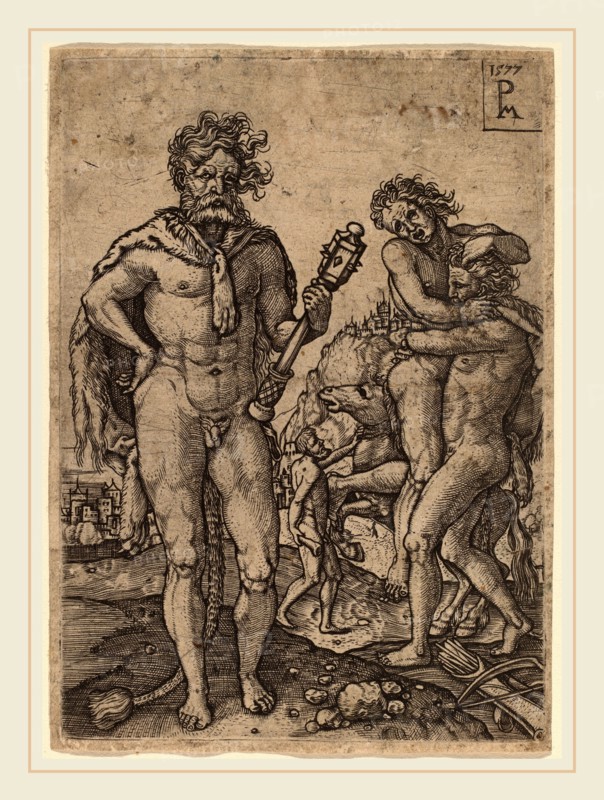 Peter Maes after Heinrich Aldegrever (Netherlandish, 1560-active 1591), Hercules and Antaeus, 1577, engraving