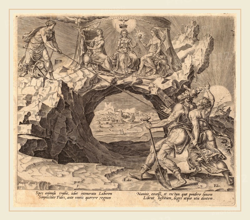 Philip Galle after Maerten van Heemskerck (Flemish, 1537-1612), The Diligent Worker Aspiring to the Rightousness of the Lord, 1572, engraving