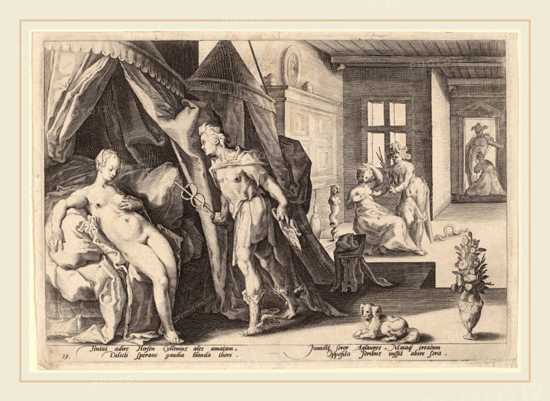 Dutch 16th Century after Hendrik Goltzius, Mercury Entering Herse's Room, 1590, engraving on laid paper