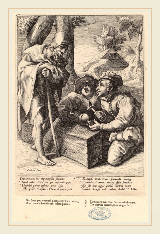 Workshop of Hendrik Goltzius after Karel van Mander I (Dutch, 17th century), Do Not Spend Your Savings Too Soon, c. 1592, engraving on laid paper