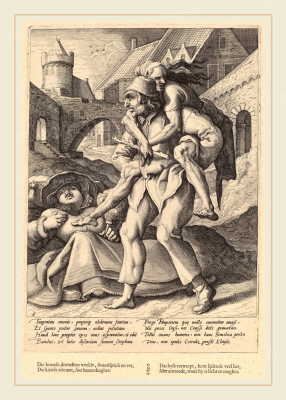 Workshop of Hendrik Goltzius after Karel van Mander I (Dutch, 17th century), Poverty is Easier to Bear Than Luxury, c. 1592, engraving on laid paper