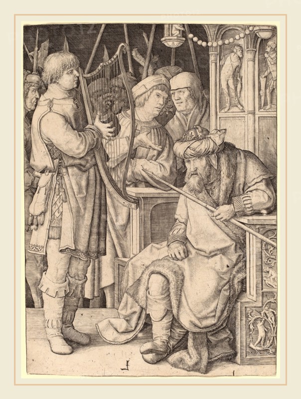 Lucas van Leyden (Netherlandish, 1489-1494-1533), David Playing the Harp before Saul, c. 1508, engraving