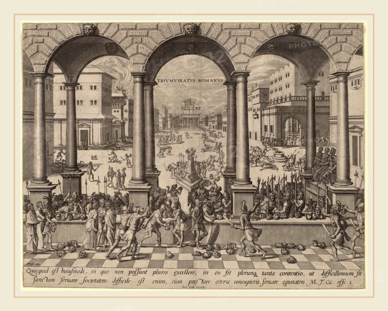 after Hans Vredeman de Vries, The Massacre under the Roman Triumvirate, engraving