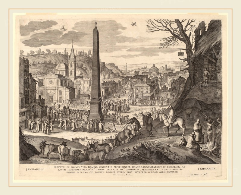 Aegidius Sadeler II after Paul Bril (Flemish, c. 1570-1629), January and February, 1615, engraving on laid paper