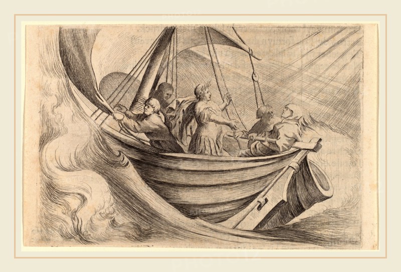 Willem Basse (Dutch, 1613 or 1614-1672), Caesar Crossing Stormy Seas, 1634, etching and engraving on laid paper