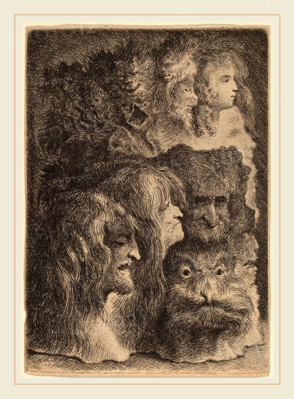 Jacques de Gheyn III (Dutch, probably 1599-1657), Fantastic Heads, 1638, etching