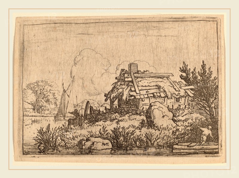 Allart van Everdingen (Dutch, 1621-1675), Ruined Cottage, Surrounded by Water, probably c. 1645-1656, etching