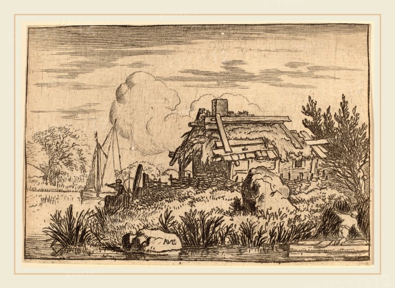 Allart van Everdingen (Dutch, 1621-1675), Ruined Cottage, Surrounded by Water, probably c. 1645-1656, etching with engraving