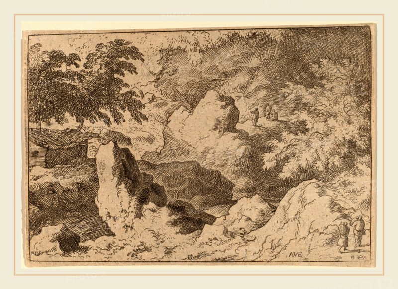 Allart van Everdingen (Dutch, 1621-1675), Three Men on a Rock, probably c. 1645-1656, etching with engraving