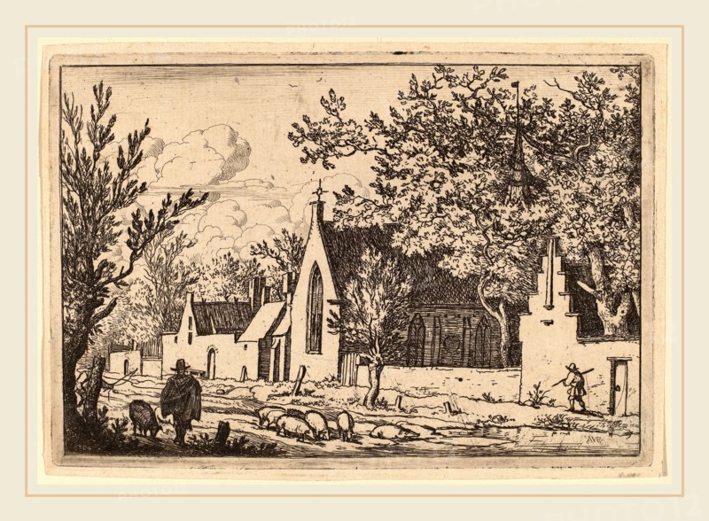 Allart van Everdingen (Dutch, 1621-1675), Swine Herd near a Chapel, probably c. 1645-1656, etching