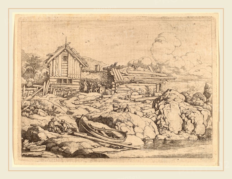 Allart van Everdingen (Dutch, 1621-1675), Boat at a River Bank with Three Goats, probably c. 1645-1656, etching