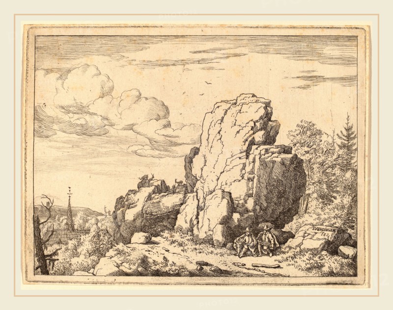 Allart van Everdingen (Dutch, 1621-1675), Two Men Seated at the Foot of a High Rock, probably c. 1645-1656, etching