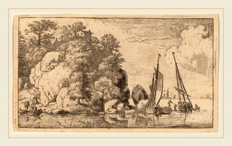 Allart van Everdingen (Dutch, 1621-1675), Two Boats on a Wide River, probably c. 1645-1656, etching
