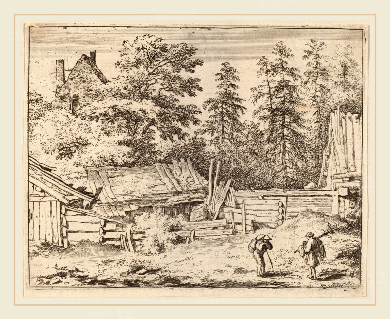 Allart van Everdingen (Dutch, 1621-1675), Three Cottages, probably c. 1645-1656, etching with engraving
