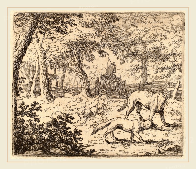 Allart van Everdingen (Dutch, 1621-1675), Reynard and the Wolf before the Fish Cart, probably c. 1645-1656, etching