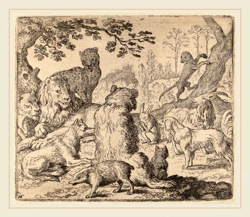 Allart van Everdingen (Dutch, 1621-1675), The Lion Orders a Mass Assault on Reynard, probably c. 1645-1656, etching