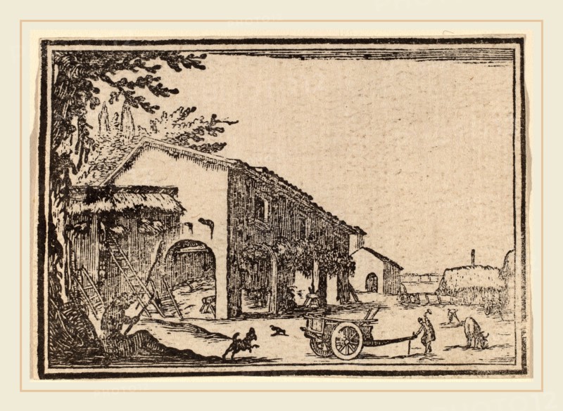 Edouard Eckman after Jacques Callot (Flemish, born c. 1600), Courtyard of a Farm, 1621, woodcut