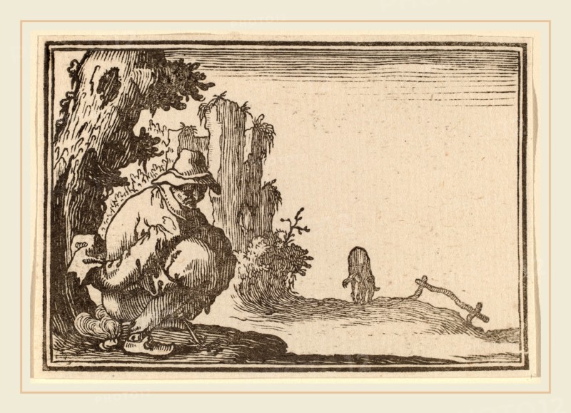 Edouard Eckman after Jacques Callot (Flemish, born c. 1600), Peasant Defecating, 1621, woodcut