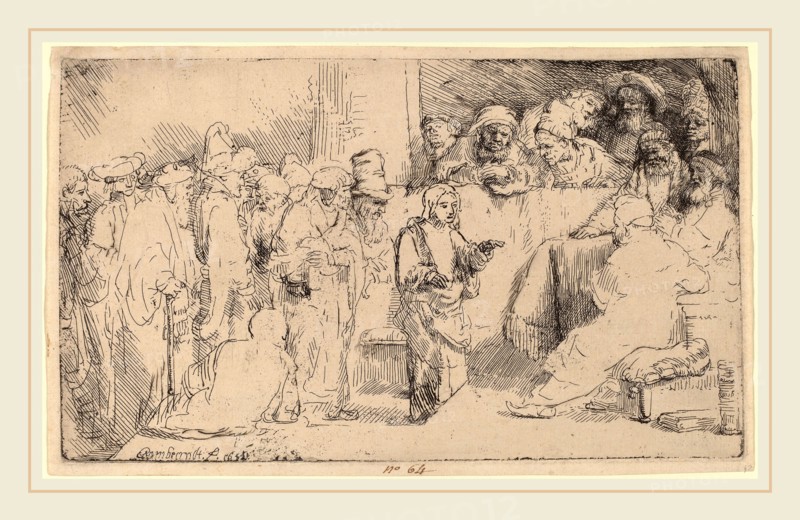 Rembrandt van Rijn (Dutch, 1606-1669), Christ Disputing with the Doctors: a Sketch, 1652, etching and drypoint
