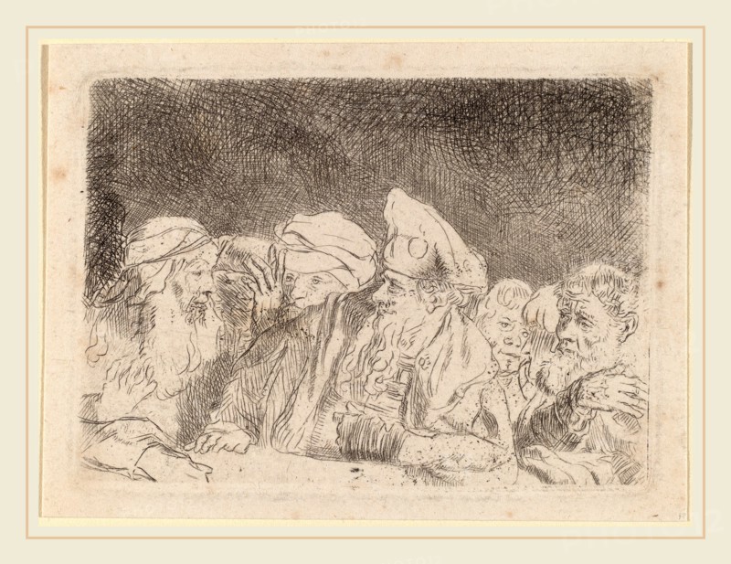 Rembrandt van Rijn and William Baillie (Dutch, 1606-1669), The Pharisees Debating (Fragment from the Hundred Guilder Print), c. 1649, etching with drypoint and engraving on laid paper