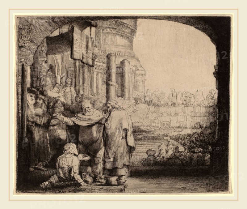 Rembrandt van Rijn (Dutch, 1606-1669), Peter and John Healing the Cripple at the Gate of the Temple, 1659, etching, drypoint and burin