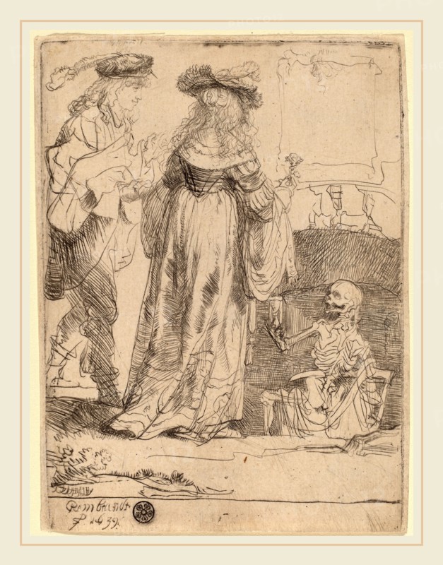 Rembrandt van Rijn (Dutch, 1606-1669), Death Appearing to a Wedded Couple from an Open Grave, 1639, etching