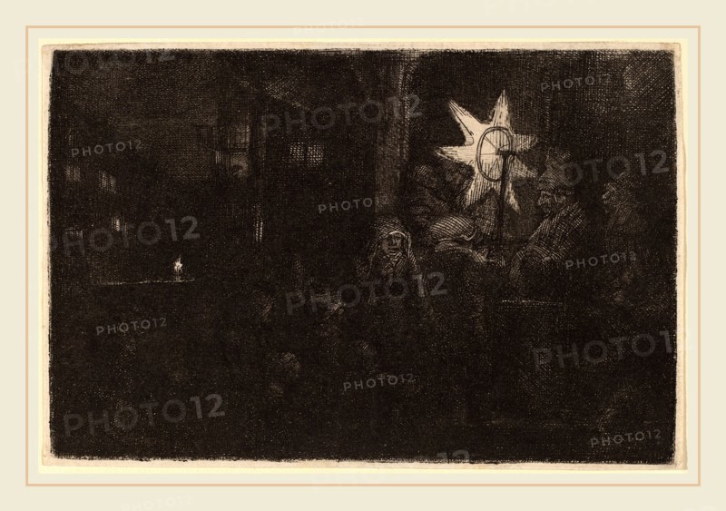 Rembrandt van Rijn (Dutch, 1606-1669), The Star of the Kings: a Night Piece, c. 1651, etching, with a few touches of drypoint