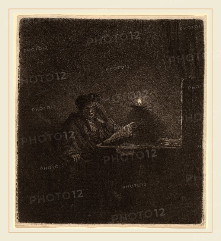 Rembrandt van Rijn (Dutch, 1606-1669), Student at a Table by Candlelight, c. 1642, etching