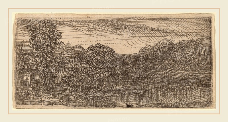 Rembrandt van Rijn (Dutch, 1606-1669), Small Gray Landscape: a House and Trees beside a Pool, c. 1640, etching