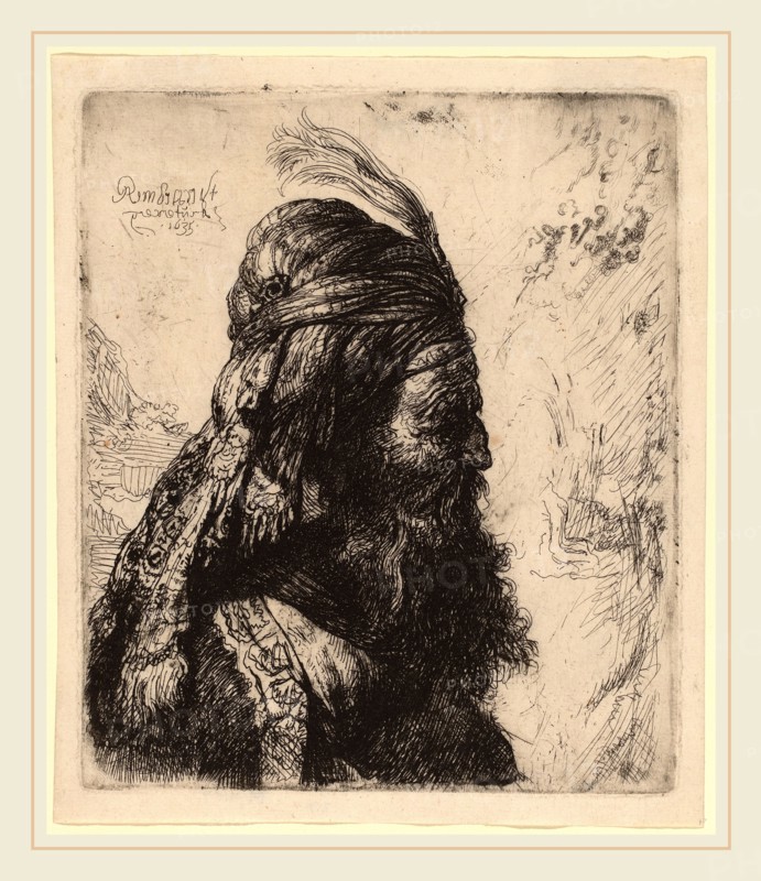 Rembrandt van Rijn and Studio of Rembrandt van Rijn after Jan Lievens, The Third Oriental Head, 1635, etching