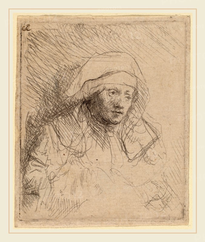 Rembrandt van Rijn (Dutch, 1606-1669), Sick Woman with a Large White Headdress (Saskia), c. 1641-1642, etching, with touches of drypoint