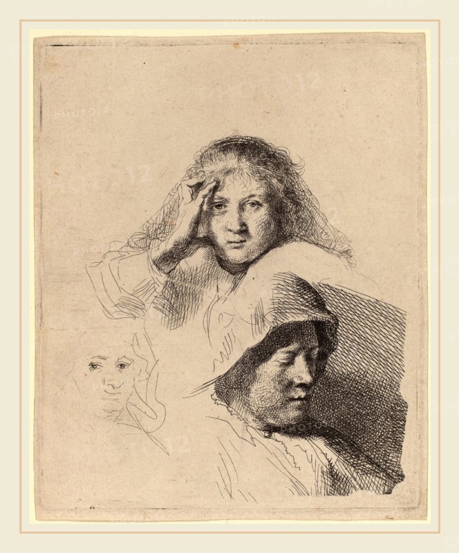 Rembrandt van Rijn (Dutch, 1606-1669), Three Heads of Women, One Lightly Etched, c. 1637, etching