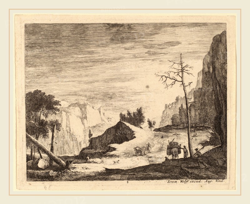 Roelant Roghman and Melchior KÃ¼sel (Dutch, 1627-1692), Mountainous Landscape with a Cart: pl.8, etching